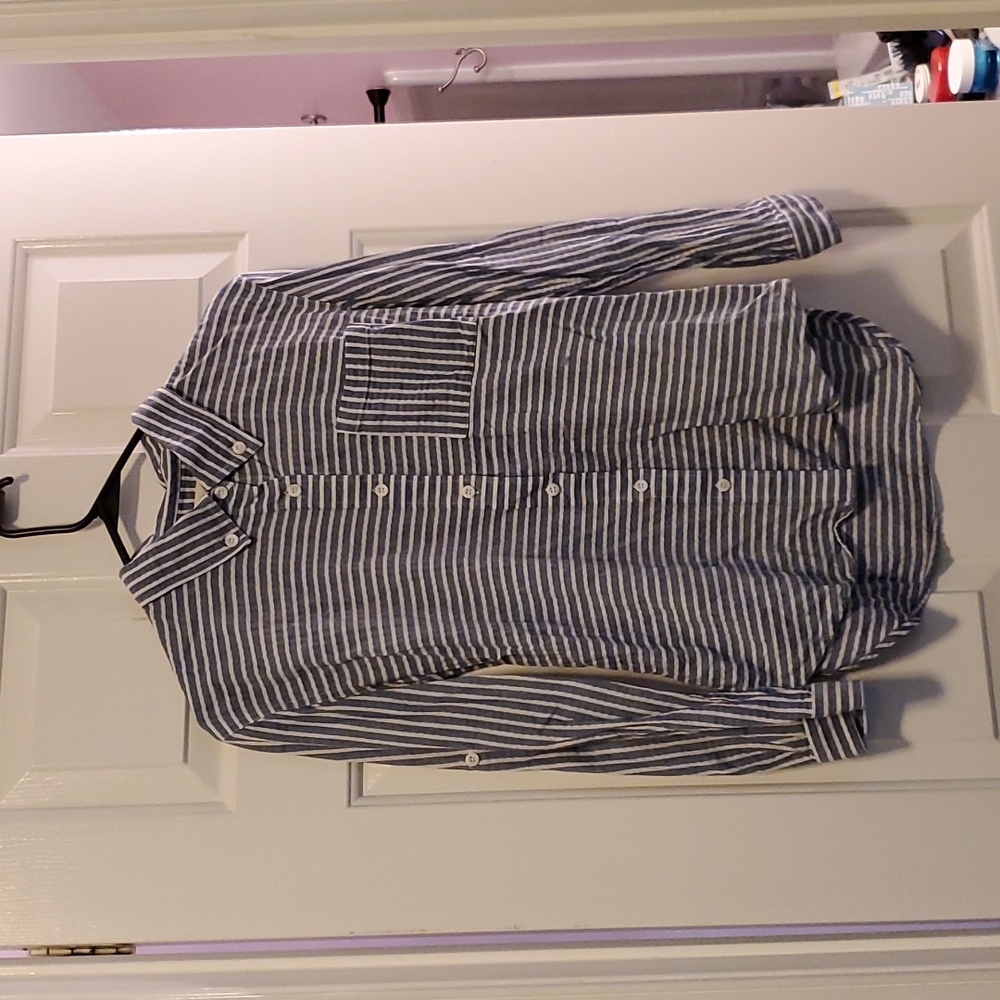 Button down blue and white striped shirt
